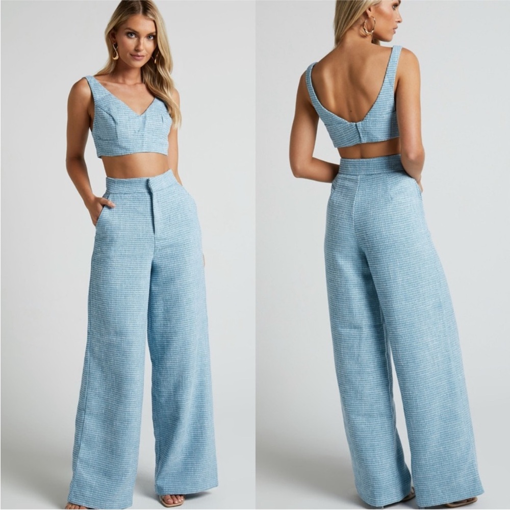 Women's Blue High-Waisted Pants and Top size 8